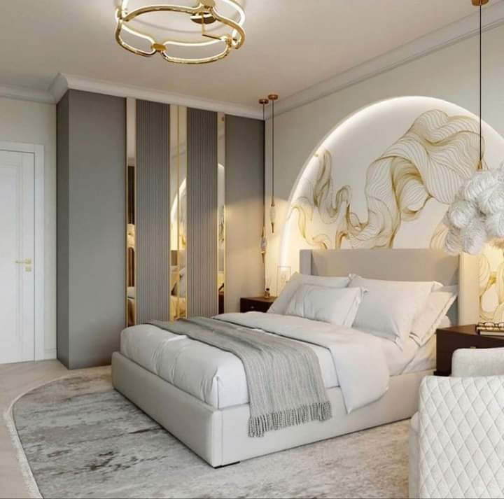 Warm wood bed wall with side storage niches