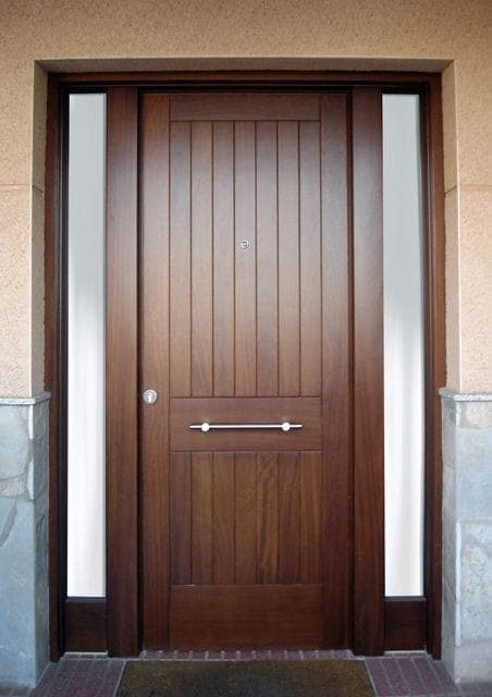 Modern front door with frosted glass sidelights