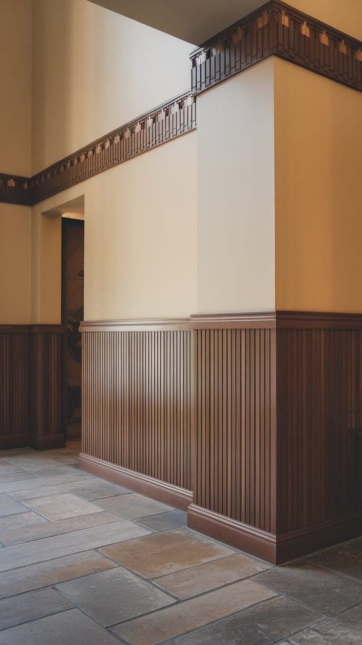 Textured wooden wall cladding with accent lighting