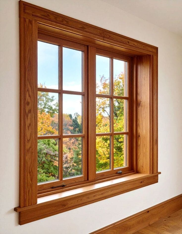 Wooden framed window with clean modern lines