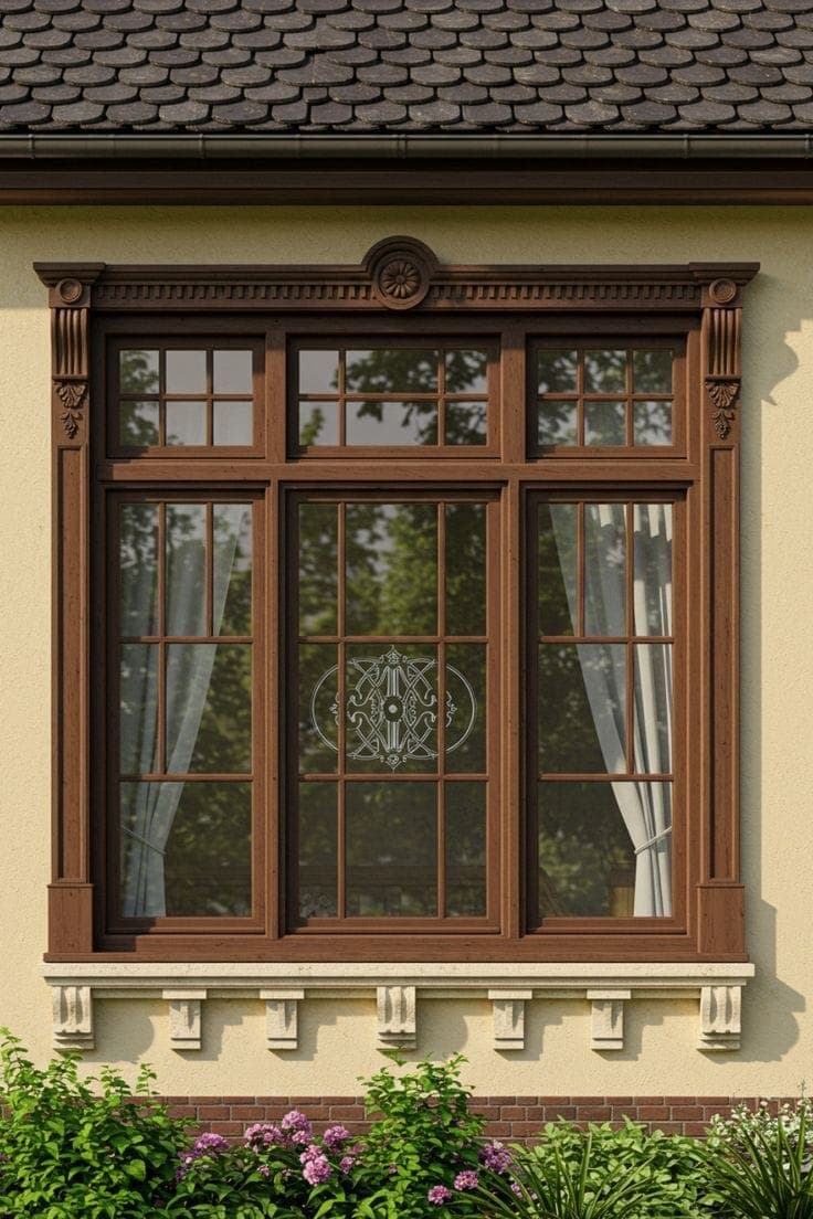 Wide wooden window overlooking the room