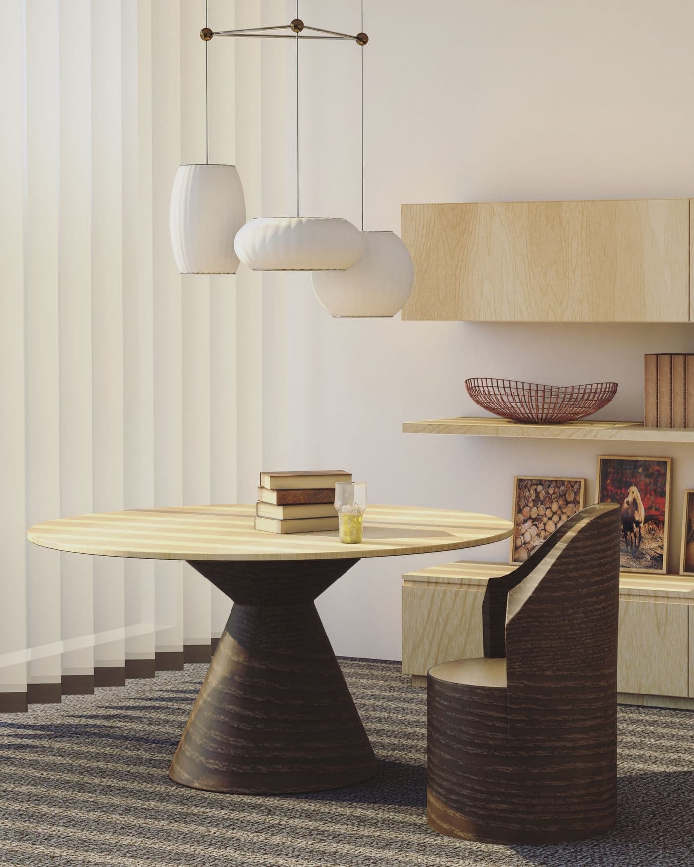 Custom solid wood furniture — table and sculptural chair